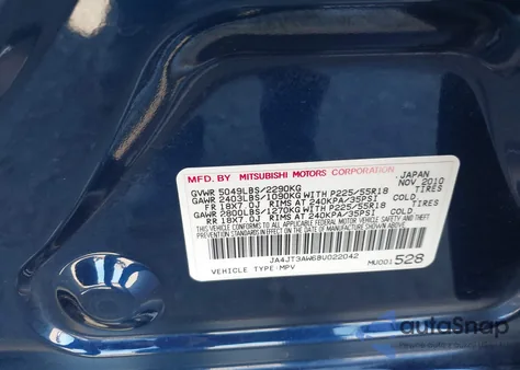 2011 Mitsubishi Outlander Se from USA, damaged, VIN JA4JT3AW6BU022042